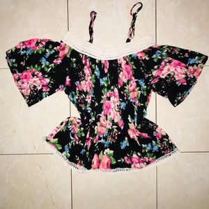 Black blouse with flowers and lace